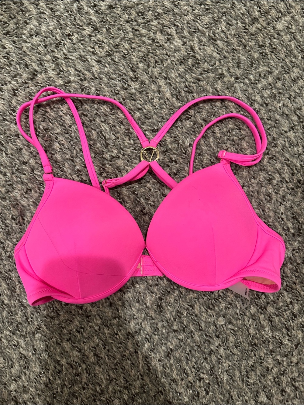Victoria’s Secret Hot Pink Push up Plunge Swim Bra Top 32C